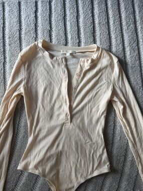 Cloud Ten Cream Ribbed Long-Sleeve Henley Bodysuit